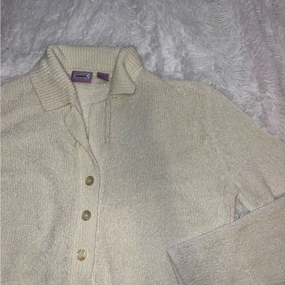 Premier International Women’s Plus Cardigan White Button Up Sweater XL Vintage - Picture 1 of 4